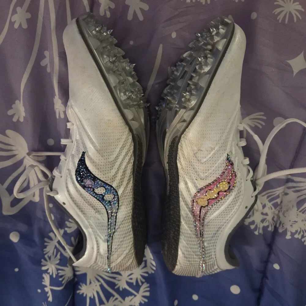 Saucony Spitfire 5 Track Spikes Men’s 8 White Carbon Custom Rhinestone Shoes